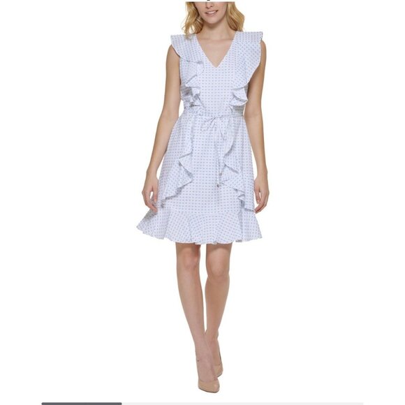Tommy Hilfiger White Blue Fit and Flare Dress Size 8